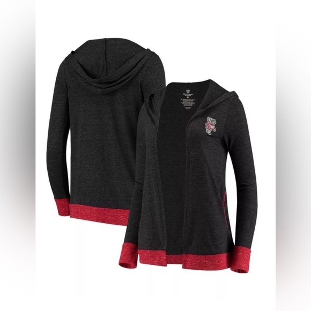 COLOSSEUM Women's Wisconsin Badgers Open Hooded Tri-Blend Cardigan size small‎